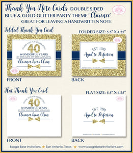 Blue Gold Glitter Party Thank You Card Birthday Note Boy Tie Royal King Formal Elegant Dinner Boogie Bear Invitations Clarence Theme Printed