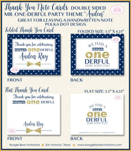 Load image into Gallery viewer, Mr. Wonderful Party Thank You Card Birthday Bow Tie Boy Royal Navy Blue Gold ONE Onederful 1st Boogie Bear Invitations Auden Theme Printed