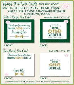 Mr. Wonderful Party Thank You Card Birthday Bow Tie Little Man Boy Green Gold ONE Onederful 1st Boogie Bear Invitations Omar Theme Printed