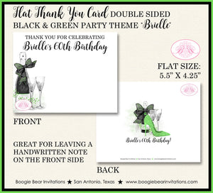 Black Green Party Thank You Cards Birthday Note Champagne High Heel Fashion Chic Fashionista Boogie Bear Invitations Brielle Theme Printed