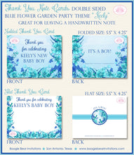 Load image into Gallery viewer, Blue Flower Garden Baby Shower Party Thank You Card Note Boy Girl Aqua Turquoise Teal Birthday Boogie Bear Invitations Keely Theme Printed