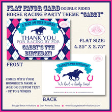 Load image into Gallery viewer, Horse Racing Birthday Party Favor Card Tent Appetizer Place Sign Pink Blue Kentucky Derby Jockey Track Boogie Bear Invitations Gabby Theme