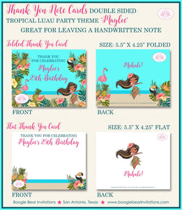 Luau Beach Birthday Party Thank You Card Note Hawaiian Tropical Girl Hawaii Ocean Tiki Swimming Boogie Bear Invitations Maylee Theme Printed