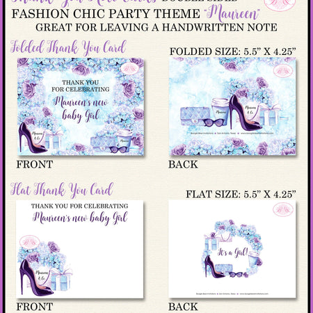 Fashion Chic Party Thank You Cards Baby Shower Note Birthday Party Lavender Purple Shopping Co Boogie Bear Invitations Maureen Theme Printed
