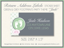 Load image into Gallery viewer, Green Grey Footprints Baby Shower Invitation Gender Neutral Circle Boy Girl Boogie Bear Invitations Jade Theme Paperless Printable Printed