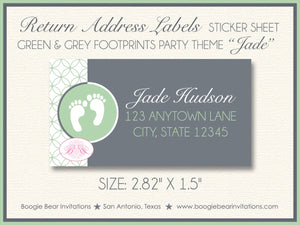 Green Grey Footprints Baby Shower Invitation Gender Neutral Circle Boy Girl Boogie Bear Invitations Jade Theme Paperless Printable Printed