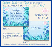 Load image into Gallery viewer, Blue Flower Garden Baby Shower Party Thank You Card Note Boy Girl Aqua Turquoise Teal Birthday Boogie Bear Invitations Keely Theme Printed