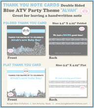 Load image into Gallery viewer, Blue ATV Baby Shower Party Thank You Card Boy Grey Silver Glitter 4 Wheeler Stripe Quad Racing Boogie Bear Invitations Alvah Theme Printed