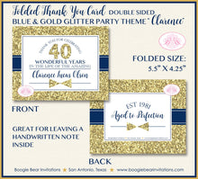 Load image into Gallery viewer, Blue Gold Glitter Party Thank You Card Birthday Note Boy Tie Royal King Formal Elegant Dinner Boogie Bear Invitations Clarence Theme Printed