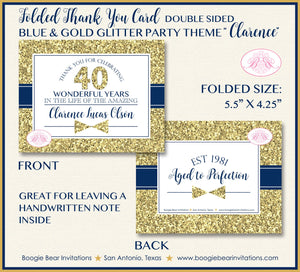 Blue Gold Glitter Party Thank You Card Birthday Note Boy Tie Royal King Formal Elegant Dinner Boogie Bear Invitations Clarence Theme Printed