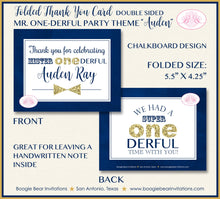 Load image into Gallery viewer, Mr. Wonderful Party Thank You Card Birthday Bow Tie Boy Royal Navy Blue Gold ONE Onederful 1st Boogie Bear Invitations Auden Theme Printed