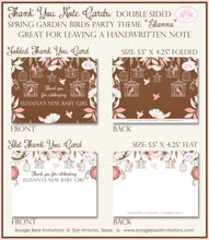 Load image into Gallery viewer, Bird Flower Garden Party Thank You Card Note Baby Shower Birthday Forest Birdcage Cage Pink Girl 1st Boogie Bear Invitations Elianna Theme