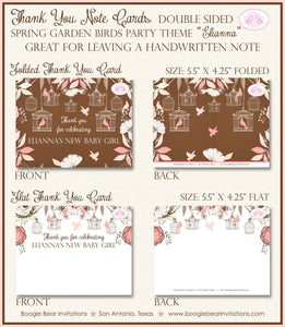 Bird Flower Garden Party Thank You Card Note Baby Shower Birthday Forest Birdcage Cage Pink Girl 1st Boogie Bear Invitations Elianna Theme