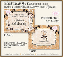 Load image into Gallery viewer, Black Gold Formal Party Thank You Card Birthday Note Fashion Chic New Years Eve Day Ball Girl Boogie Bear Invitations Arianna Theme Printed