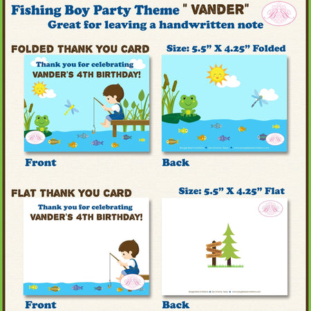 Fishing Boy Party Thank You Card Blue Birthday Lake River Dock Pole Hole Summer Swim Swimming Boogie Bear Invitations Vander Theme Printed