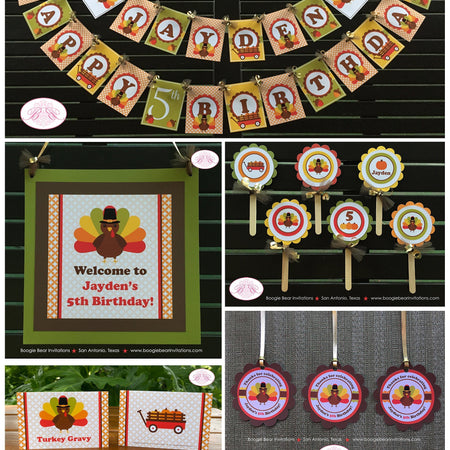 Little Turkey Birthday Party Package Fall Wagon Pumpkin Bird Gobble Girl Boy Autumn Farm Thanksgiving Boogie Bear Invitations Jayden Theme
