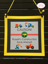 Load image into Gallery viewer, Construction Vehicles Birthday Party Package Heavy Load Yellow Caution Black Front Loader Dump Truck Boogie Bear Invitations Russell Theme