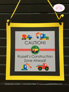 Construction Vehicles Birthday Party Package Heavy Load Yellow Caution Black Front Loader Dump Truck Boogie Bear Invitations Russell Theme