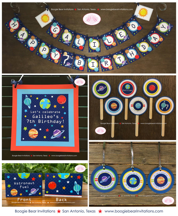 Outer Space Birthday Party Package Planets Boy Girl Astronaut Galaxy Stars Solar System Astronomy Moon Boogie Bear Invitations Galileo Theme