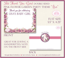 Load image into Gallery viewer, Pink Flower Garden Baby Shower Party Thank You Card Note Tag Girl Purple Floral Lavender Birthday Boogie Bear Invitations Lisa Theme Printed