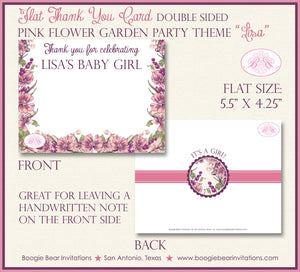 Pink Flower Garden Baby Shower Party Thank You Card Note Tag Girl Purple Floral Lavender Birthday Boogie Bear Invitations Lisa Theme Printed
