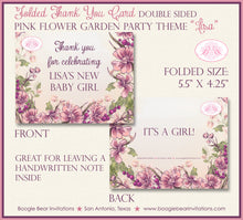 Load image into Gallery viewer, Pink Flower Garden Baby Shower Party Thank You Card Note Tag Girl Purple Floral Lavender Birthday Boogie Bear Invitations Lisa Theme Printed