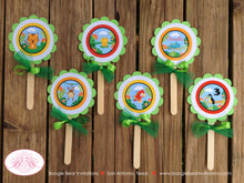 Load image into Gallery viewer, Rainforest Birthday Party Cupcake Toppers Boy Girl Monkey Parrot Gecko Frog Rain Forest Amazon Jungle Boogie Bear Invitations Chandler Theme
