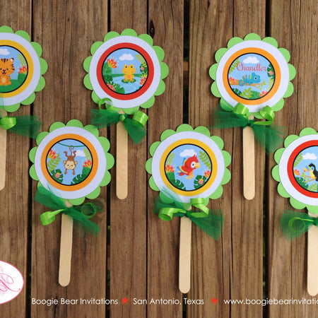 Rainforest Birthday Party Cupcake Toppers Boy Girl Monkey Parrot Gecko Frog Rain Forest Amazon Jungle Boogie Bear Invitations Chandler Theme