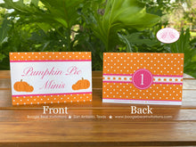 Load image into Gallery viewer, Pink Pumpkin Birthday Favor Party Card Tent Place Food Appetizer Girl Orange Autumn Fall Picnic Boogie Bear Invitations Deanna Theme Printed