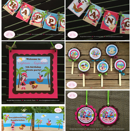 Pink Pirate Birthday Party Package Girl Ocean Tropical Girl Island Beach Buried Treasure Hunt Ship Boogie Bear Invitations Angelica Theme