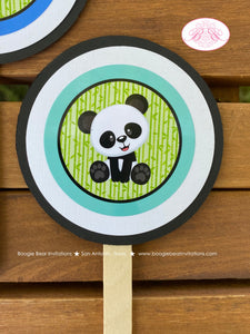 Blue Panda Bear Birthday Party Package Boy Tropical Jungle Green Black Butterfly Wild Zoo Animals Teddy Boogie Bear Invitations Justin Theme