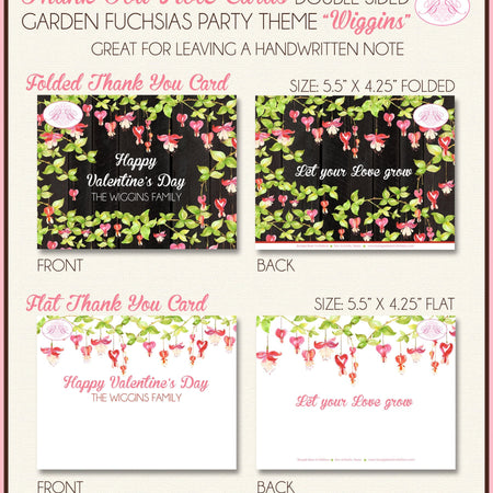 Garden Fuchsias Valentine's Party Thank You Card Note Party Day Love Spring Grow Pink Red Girl Boogie Bear Invitations Wiggins Theme Printed