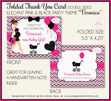 Load image into Gallery viewer, Pink Black Party Thank You Card Favor Note Baby Shower Girl Chevron Modern Chic Fashion Heart Boogie Bear Invitations Veronica Theme Printed