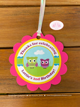Load image into Gallery viewer, Easter Owls Party Favor Tags Birthday Girl Boy Spring Rabbit Egg Hunt Forest Animals Pink Blue Boogie Bear Invitations Lottie Theme