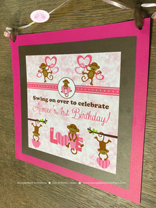 Pink Monkey Birthday Party Door Banner Love Valentine's Day Girl Brown Heart Little Wild Jungle Zoo Kids Boogie Bear Invitations Aimee Theme