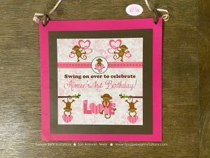 Pink Monkey Birthday Party Door Banner Love Valentine's Day Girl Brown Heart Little Wild Jungle Zoo Kids Boogie Bear Invitations Aimee Theme