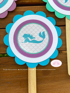 Mermaid Birthday Party Cupcake Toppers Pool Purple Aqua Blue Swimming Splash Under The Sea Fish Ocean Boogie Bear Invitations Andrina Theme