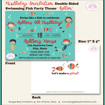 Swimming Fish Birthday Party Invitation Pool Ocean Sea Splash Bash Girl Boy Boogie Bear Invitations Ashton Theme Paperless Printable Printed