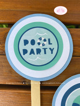 Load image into Gallery viewer, Swimming Pool Party Cupcake Toppers Birthday Splash Bash Swim Blue Ocean Wave Water Inner Tube Retro Boogie Bear Invitations Martin Theme
