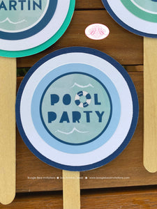 Swimming Pool Party Cupcake Toppers Birthday Splash Bash Swim Blue Ocean Wave Water Inner Tube Retro Boogie Bear Invitations Martin Theme