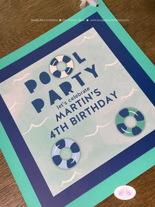 Swimming Pool Birthday Party Door Banner Splash Bash Swim Blue Kids Green Ocean Wave Water Inner Tube Boogie Bear Invitations Martin Theme