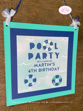 Load image into Gallery viewer, Swimming Pool Birthday Party Door Banner Splash Bash Swim Blue Kids Green Ocean Wave Water Inner Tube Boogie Bear Invitations Martin Theme
