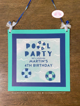 Load image into Gallery viewer, Swimming Pool Birthday Party Door Banner Splash Bash Swim Blue Kids Green Ocean Wave Water Inner Tube Boogie Bear Invitations Martin Theme