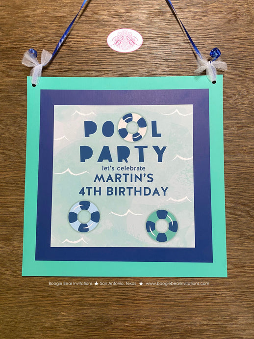 Swimming Pool Birthday Party Door Banner Splash Bash Swim Blue Kids Green Ocean Wave Water Inner Tube Boogie Bear Invitations Martin Theme