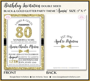 Black Gold Glitter Birthday Party Invitation Formal Aged To Perfection Boogie Bear Invitations Armin Theme Paperless Printable Printed