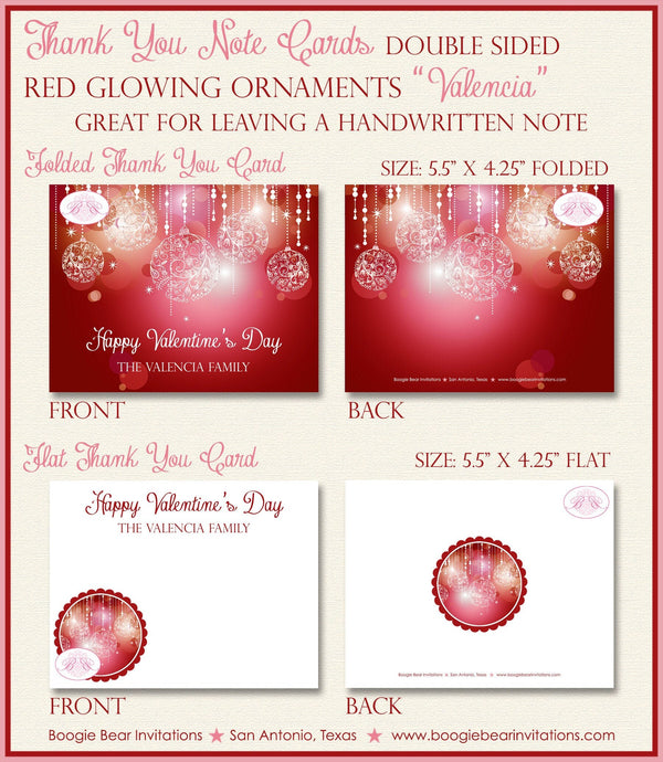 Red Glowing Ornaments Thank You Cards Note Party Valentine's Day Love Birthday Holiday Pink Boogie Bear Invitations Valencia Theme Printed