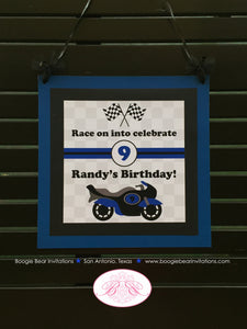 Motorcycle Blue Birthday Party Package Boy Girl Motocross Grand Prix Black Grey Pass Race Racing Track Boogie Bear Invitations Randy Theme