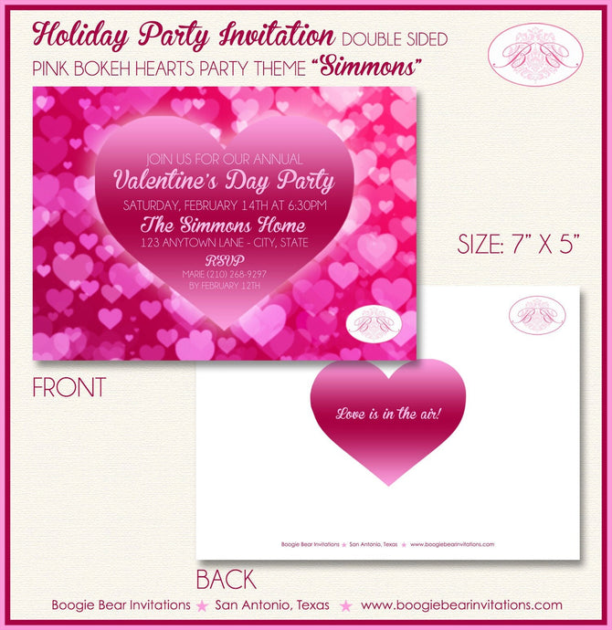Pink Bokeh Hearts Valentine's Party Invitation Day Love Ombre Red Bubble Boogie Bear Invitations Simmons Theme Paperless Printable Printed
