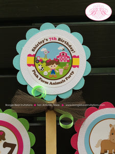 Pink Farm Animals Birthday Party Package Petting Zoo Barn Girl Horse Cow Pig Sheep Chick Lamb Country Boogie Bear Invitations Shirley Theme
