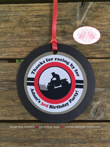 ATV Off Road Birthday Party Package Red Boy Girl Racing Quad All Terrain Vehicle Checkered Flag Black Boogie Bear Invitations Adam Theme